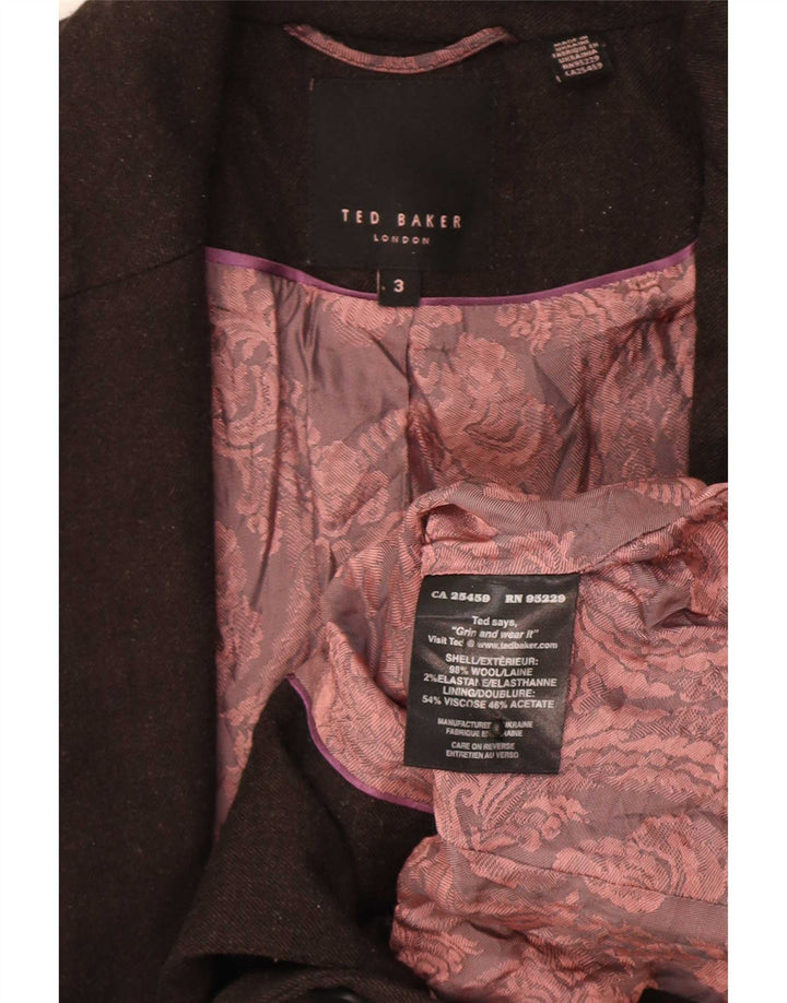 Giacca blazer da donna a 1 bottone Ted Baker taglia 3 in lana marrone medio