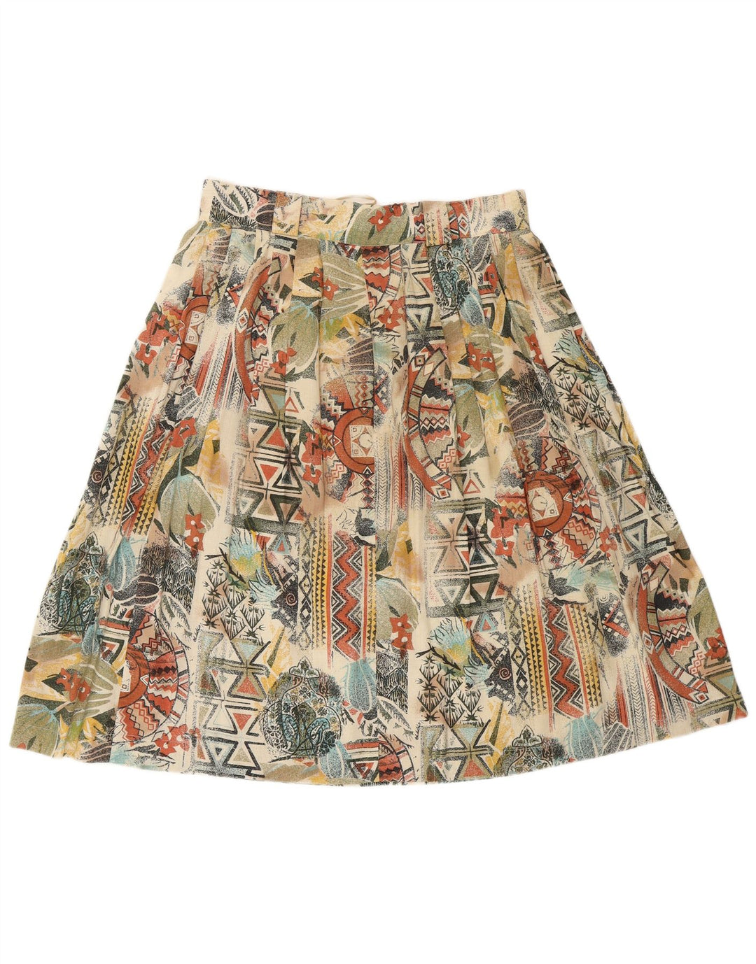 Gonna a pieghe da donna VINTAGE UK 16 Large W32 multicolore geometrico