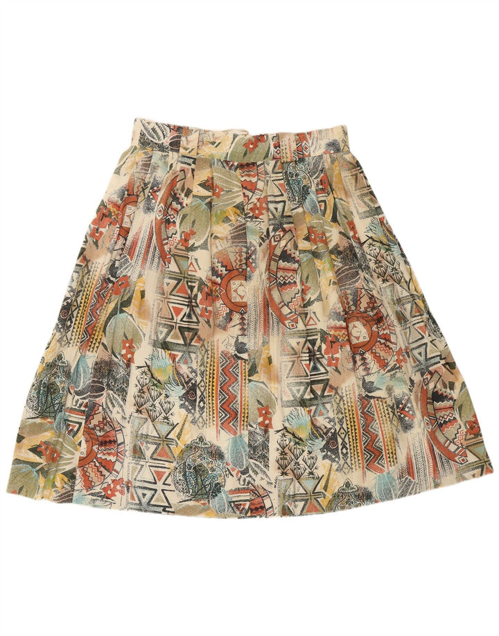 Gonna a pieghe da donna VINTAGE UK 16 Large W32 multicolore geometrico