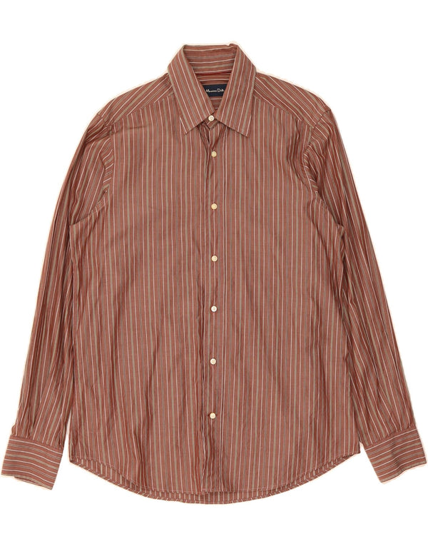 MASSIMO DUTTI Mens Shirt Size 40 Medium Brown Striped Cotton