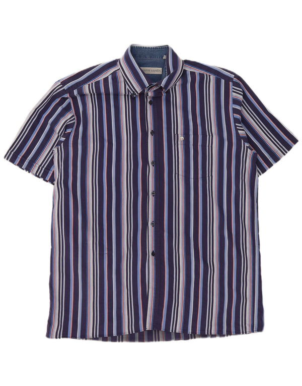 PIERRE CARDIN Camicia a maniche corte da uomo XL a righe blu navy