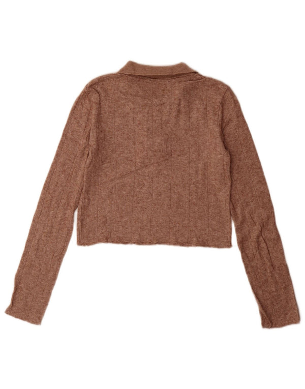 Maglione corto con collo alto da donna Zara UK 10 piccolo marrone