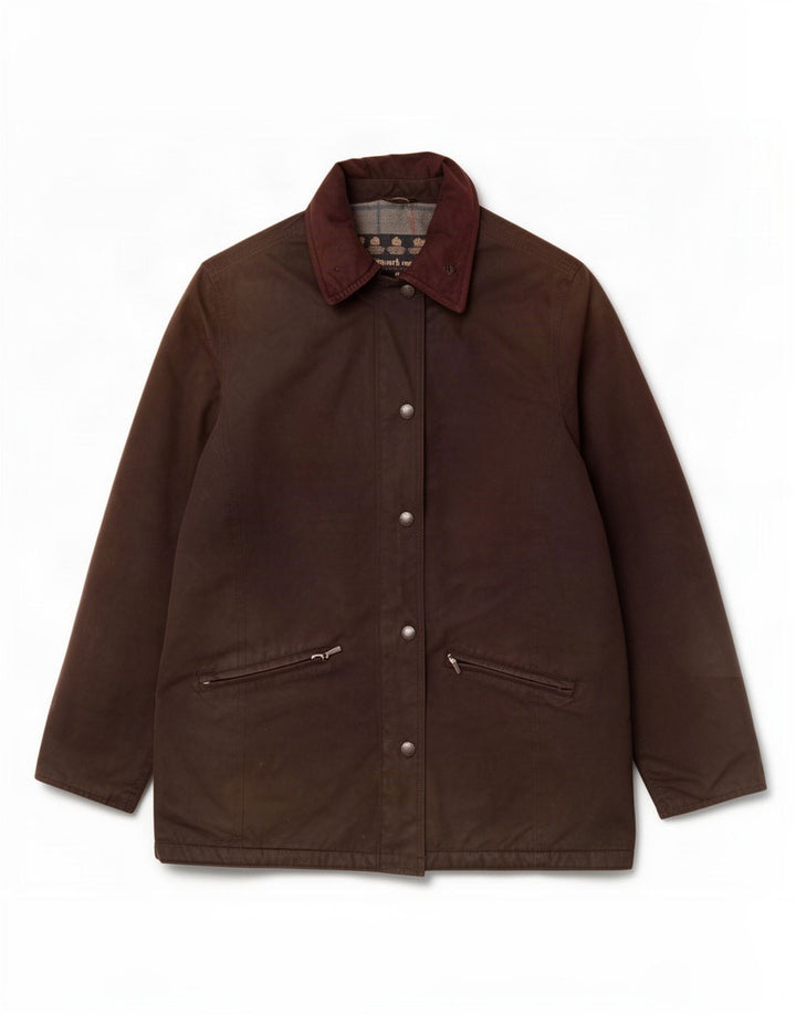 Giacca da donna in cotone cerato Barbour UK 14 grande poliestere marrone