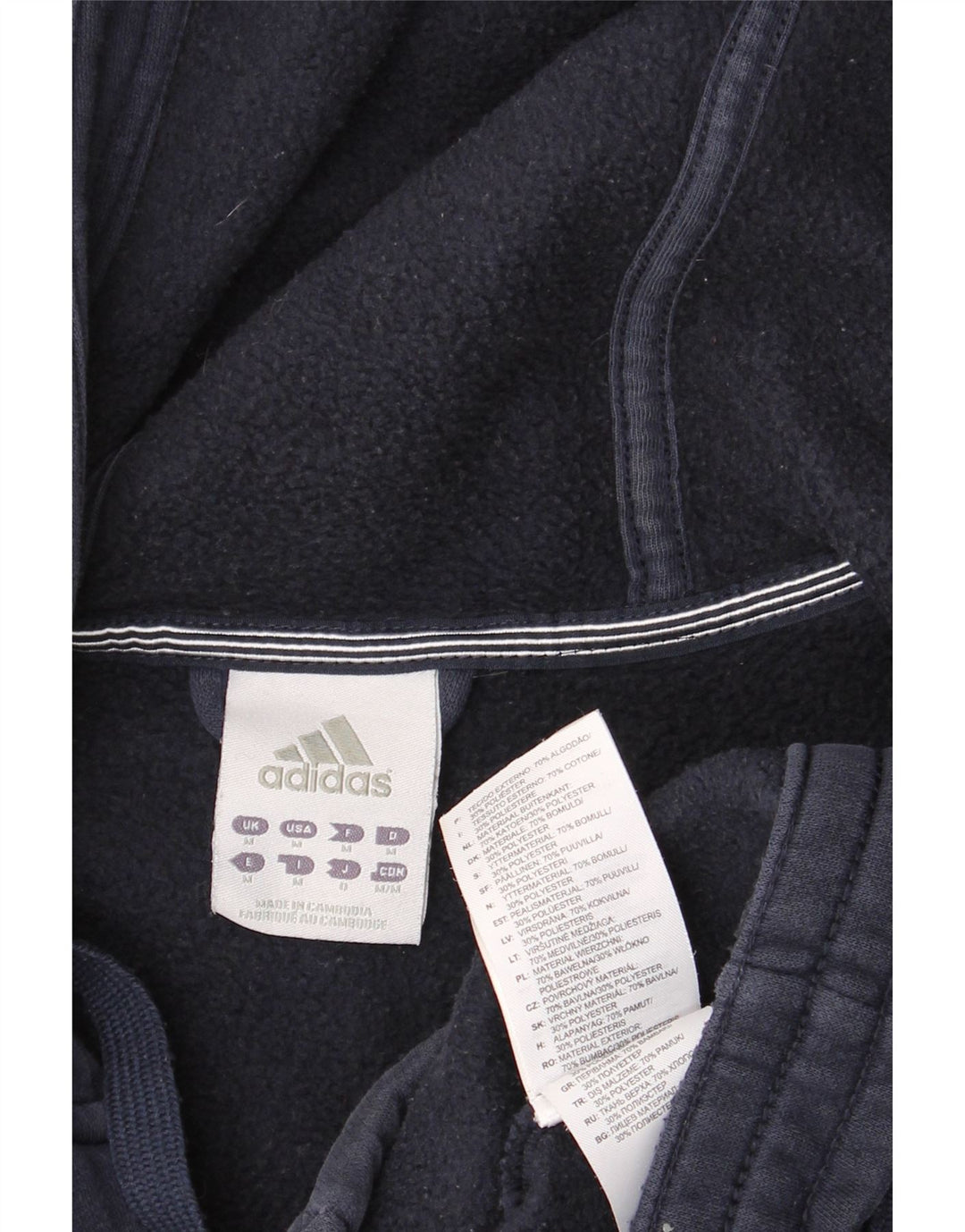 Maglione con cappuccio e zip grafica da uomo ADIDAS in cotone blu navy medio