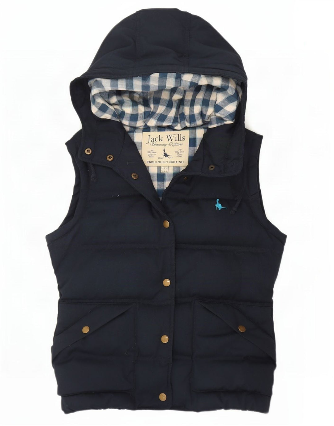 Gilet imbottito con cappuccio da donna Jack Wills UK 10 piccolo poliestere blu navy