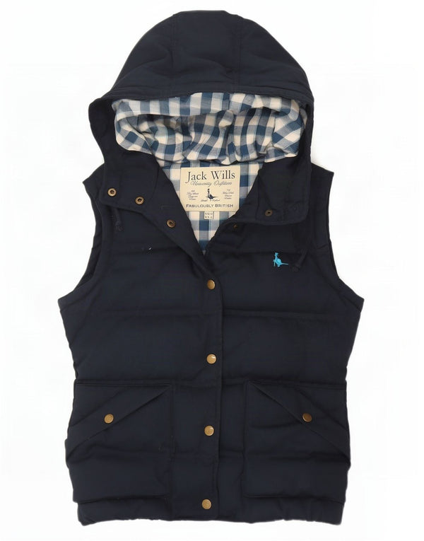 Gilet imbottito con cappuccio da donna Jack Wills UK 10 piccolo poliestere blu navy