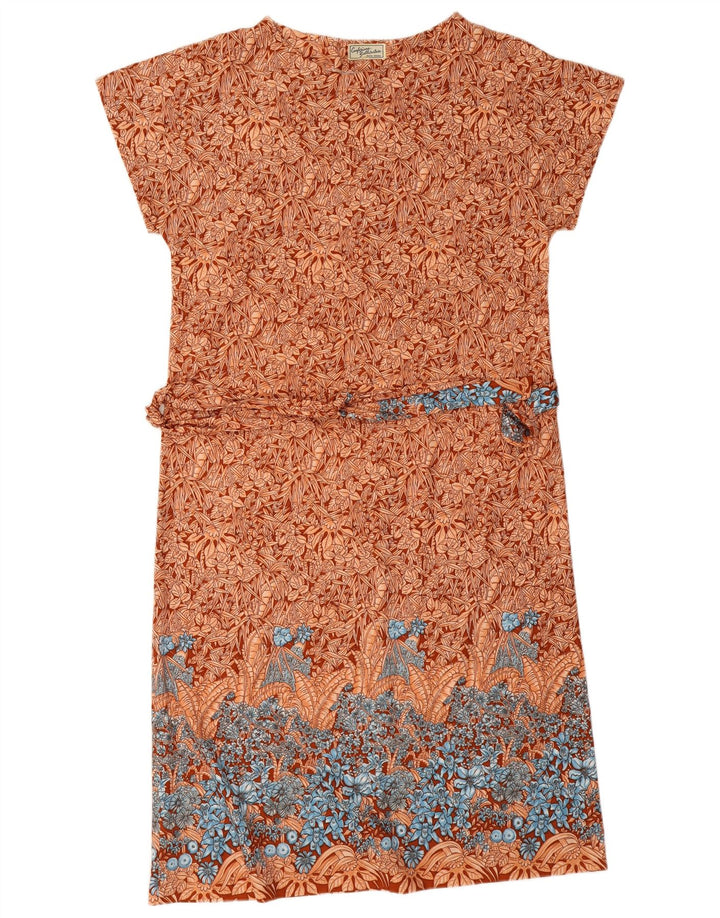 Abito a trapezio vintage da donna UK 16 grande floreale marrone