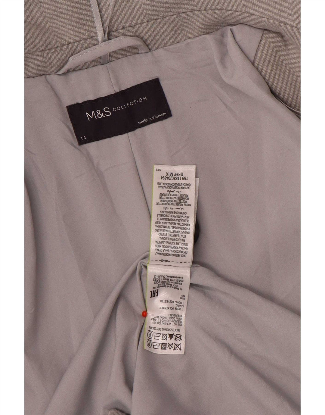 Cappotto da donna Marks & Spencer UK 14 Large Grigio a spina di pesce in poliestere