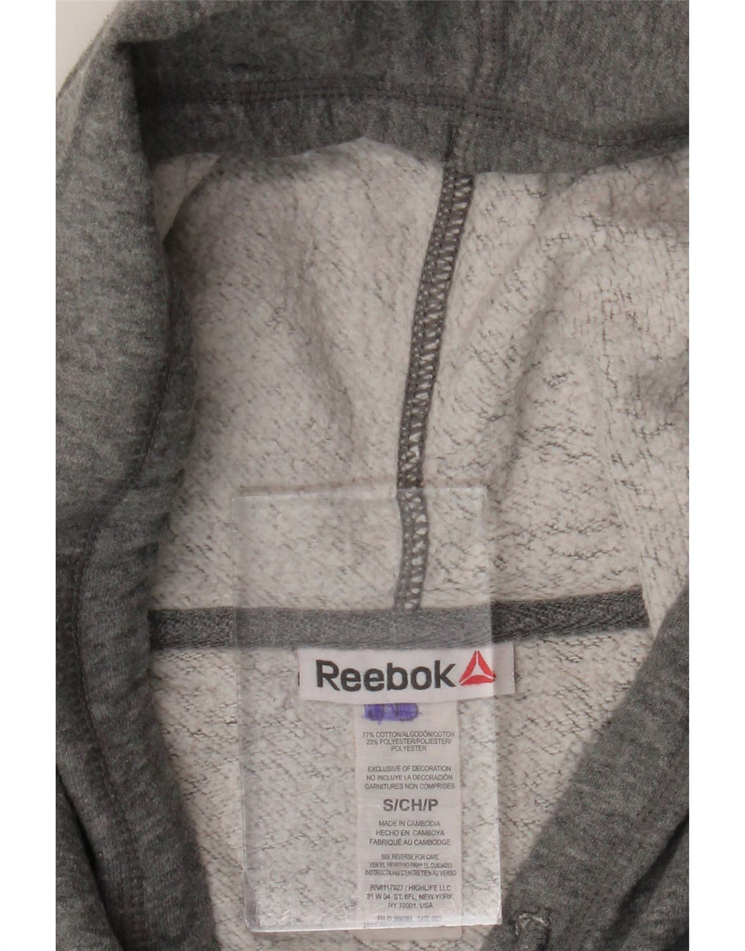 Maglione con cappuccio e zip Reebok da uomo piccolo in cotone grigio