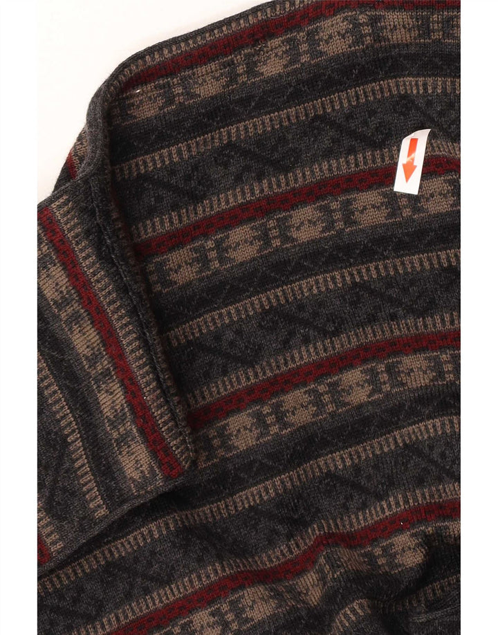 Gilet vintage da uomo lavorato a maglia in lana vergine Fair Isle grigio medio