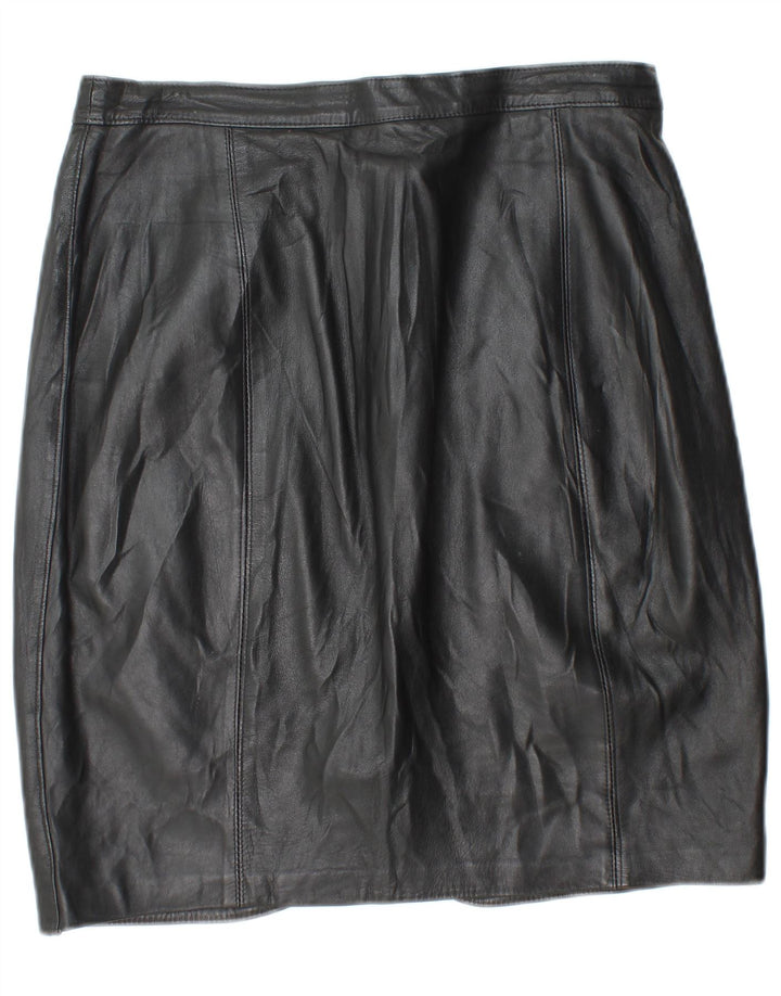 Gonna in pelle vintage da donna IT 50 XL W32 in pelle nera