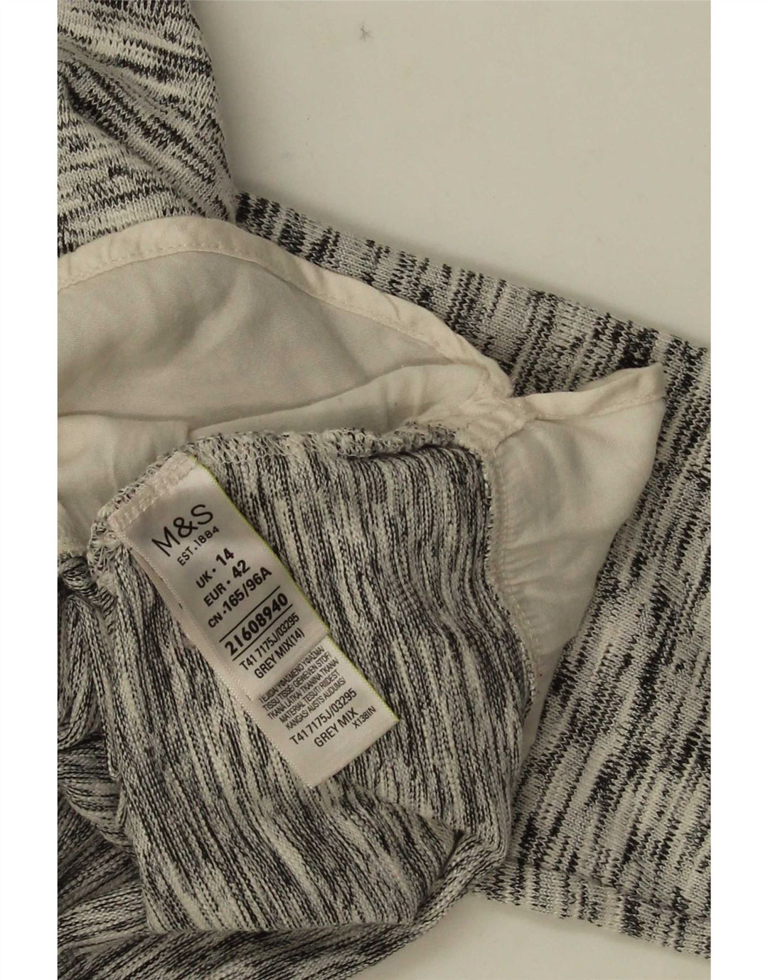 Marks & Spencer Top da donna manica 3/4 UK 14 grande cotone chiazzato grigio