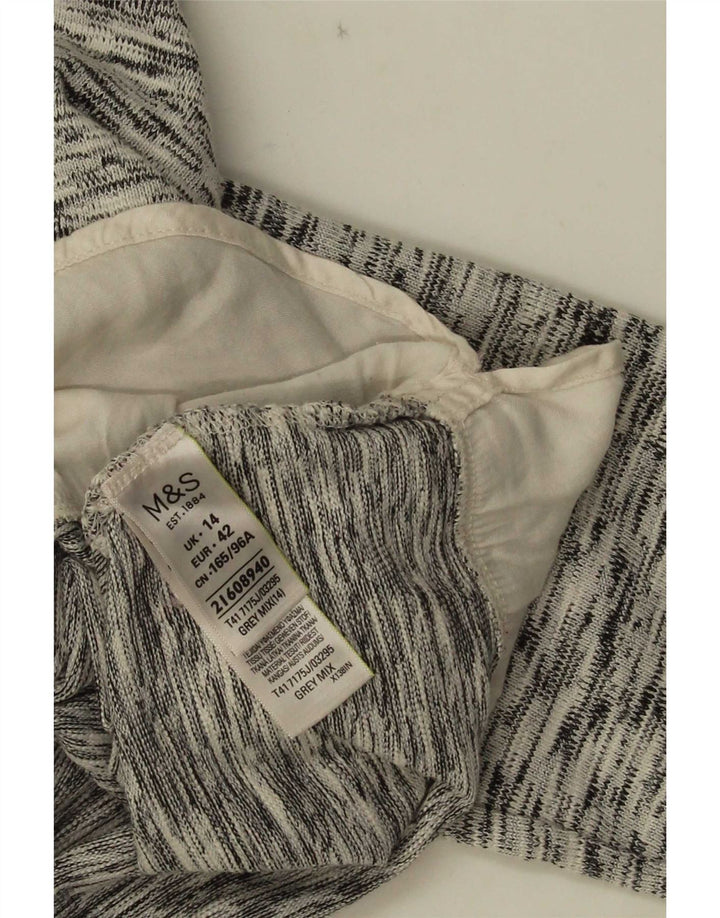Marks & Spencer Top da donna manica 3/4 UK 14 grande cotone chiazzato grigio