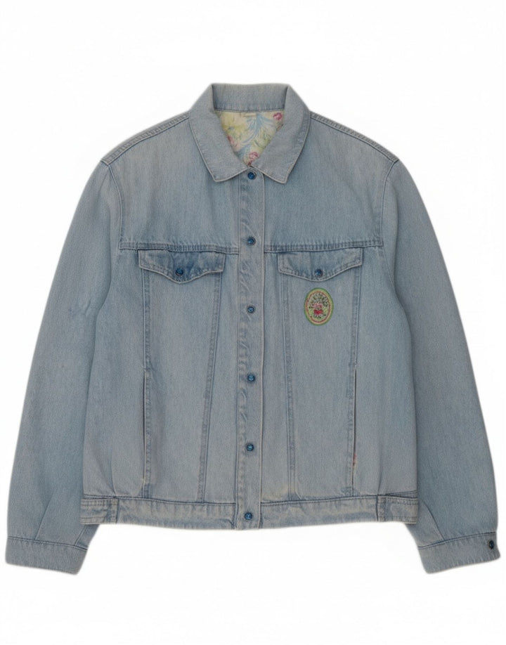 Giacca in denim con grafica vintage da donna IT 44 blu medio floreale