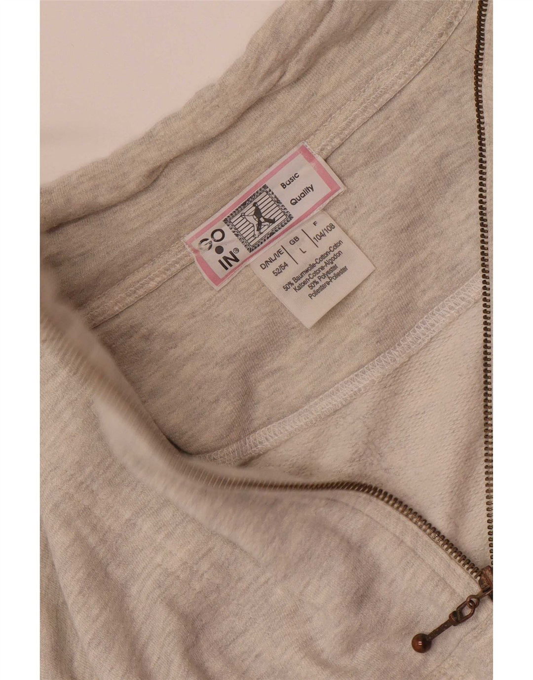 Felpa vintage da uomo con collo con zip, maglione grande, cotone grigio