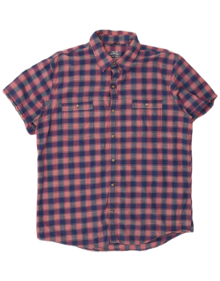 Camicia a maniche corte da uomo Izod Salt Water XL in cotone a quadri blu navy