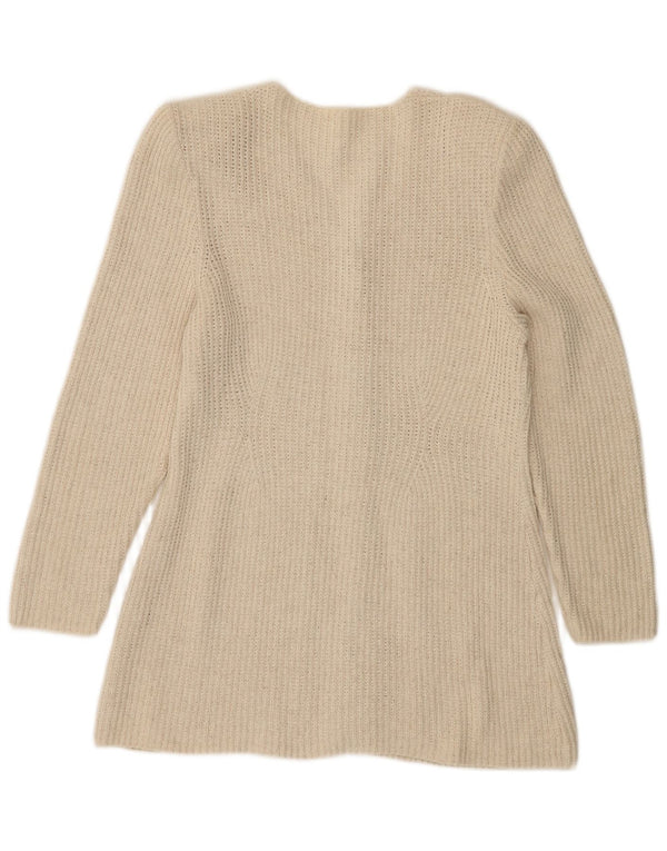 Maglione cardigan lungo da donna vintage UK 10 piccolo cotone bianco sporco