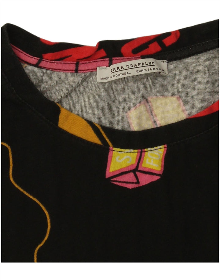 T-shirt grafica oversize corta da donna Zara UK 14 media nera