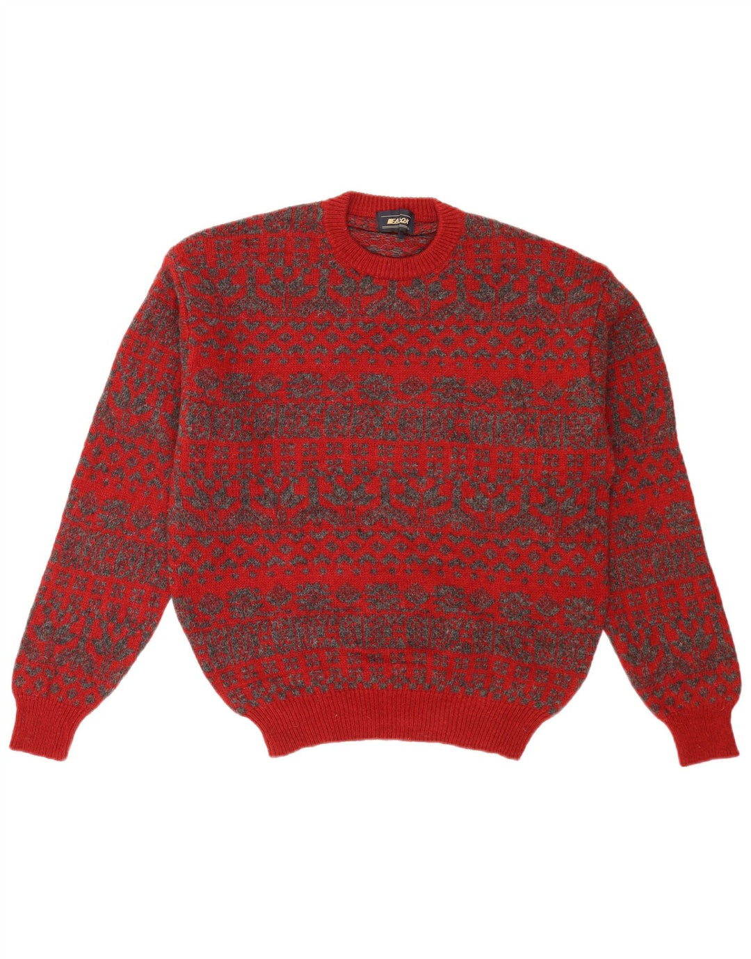 Maglione maglione girocollo vintage da uomo rosso medio Fair Isle retrò