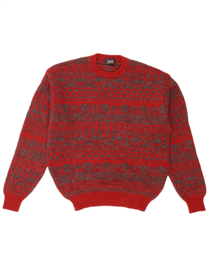 Maglione maglione girocollo vintage da uomo rosso medio Fair Isle retrò