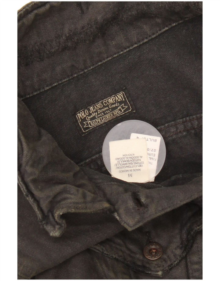 Polo Ralph Lauren Giacca in denim corto invecchiato da donna UK 14 medio nero