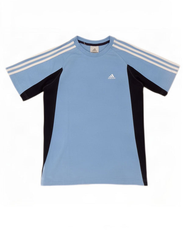 Adidas Boys T-Shirt Top 15-16 Years Blue Colourblock Cotton