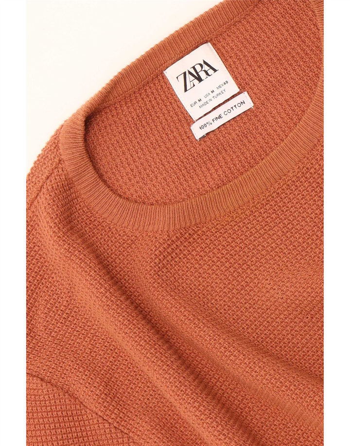 Maglione maglione girocollo da uomo Zara in cotone arancione medio