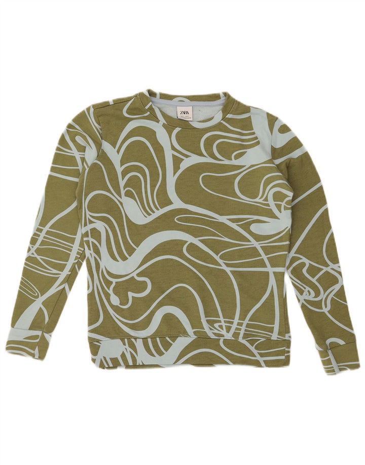 Felpa oversize da donna Zara con motivo astratto, taglia UK 10, piccola cachi