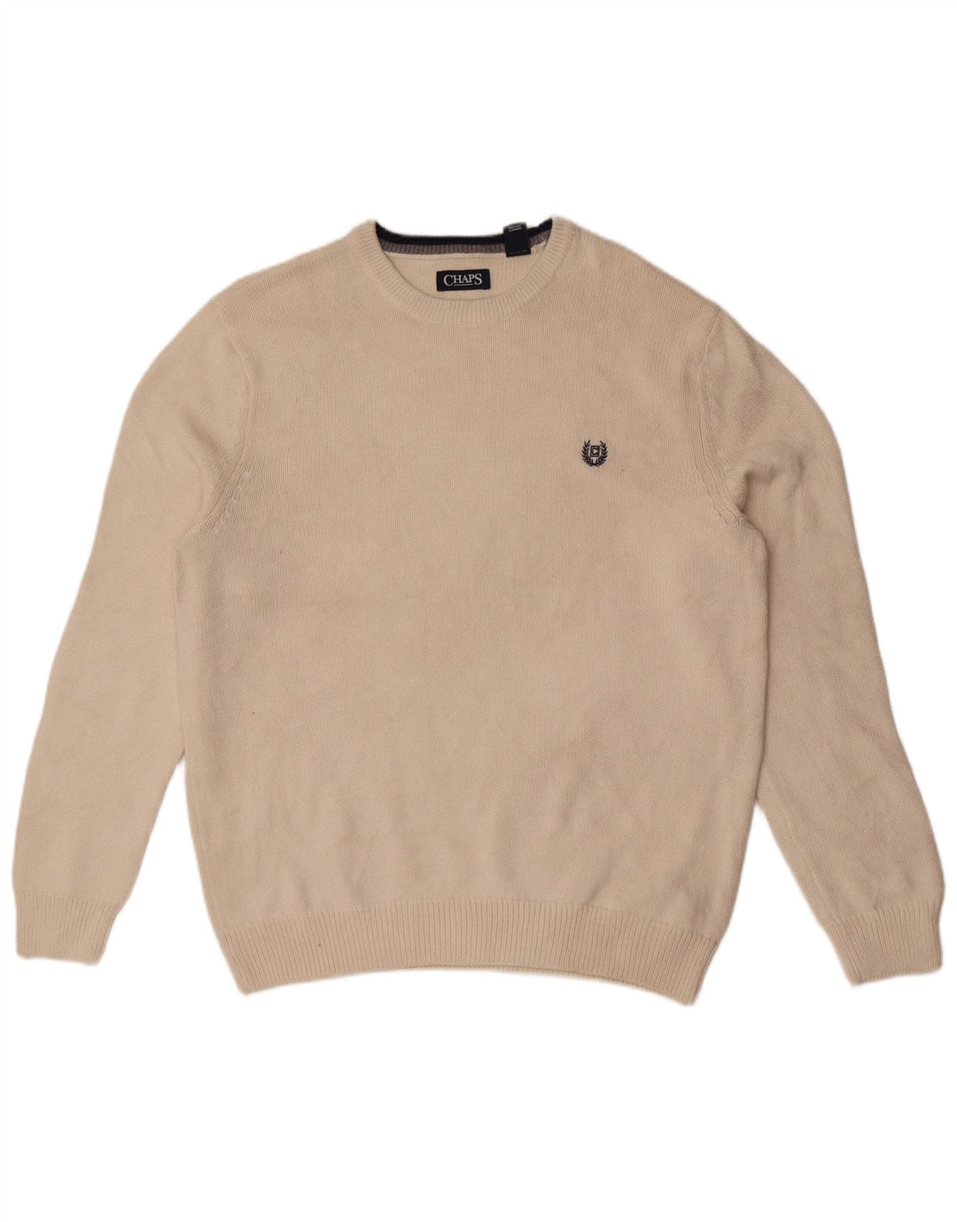 Chaps Uomo Maglione Girocollo Maglione Grande Cotone Bianco Sporco