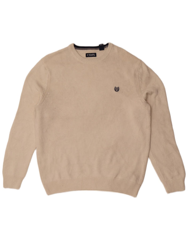 Chaps Uomo Maglione Girocollo Maglione Grande Cotone Bianco Sporco