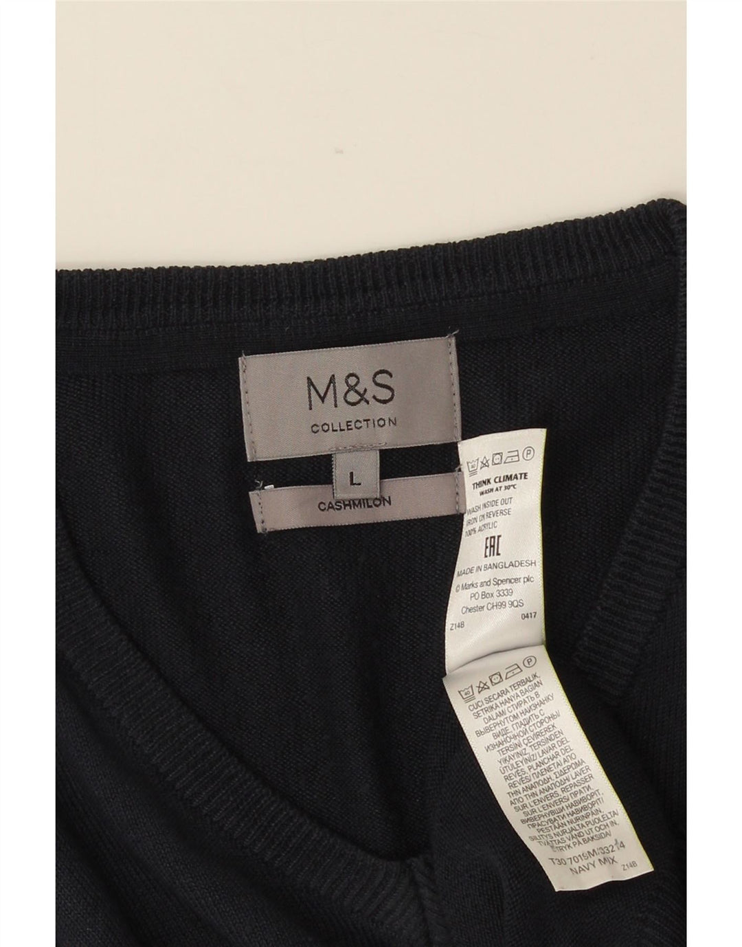 MARKS & SPENCER Maglione da uomo con scollo a V grande acrilico blu navy