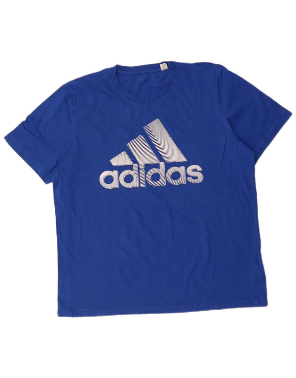 T-shirt grafica da uomo Adidas Top grande in cotone blu