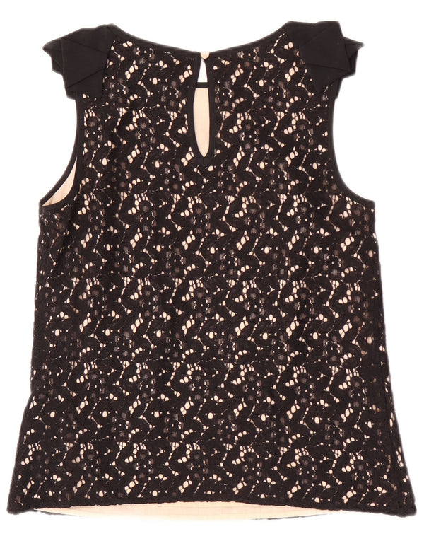 Top in camicetta di pizzo senza maniche da donna Oasis UK 10 piccolo cotone floreale nero