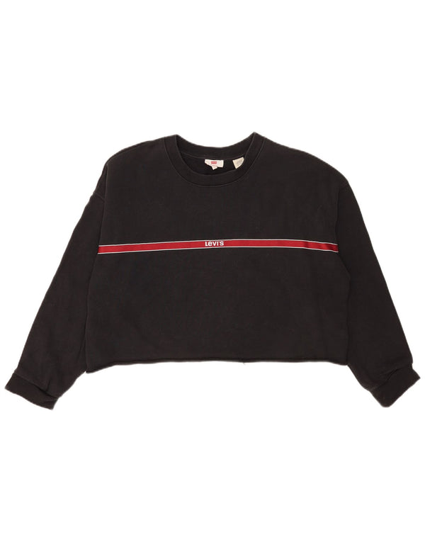 Levi's Womens Crop Oversize Felpa Jumper UK 16 Large Grey Striped