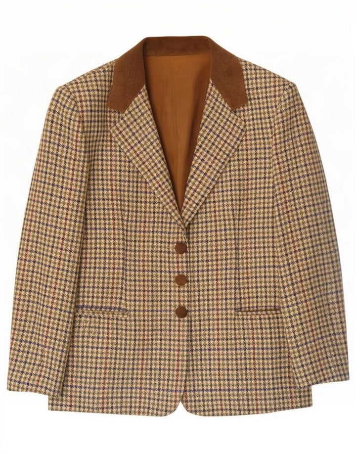 Giacca blazer vintage da donna a 3 bottoni IT 44 Lana pied de poule verde medio