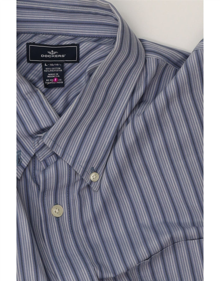 Camicia da uomo DOCKERS taglia 16 16 1/2 grande cotone a righe blu