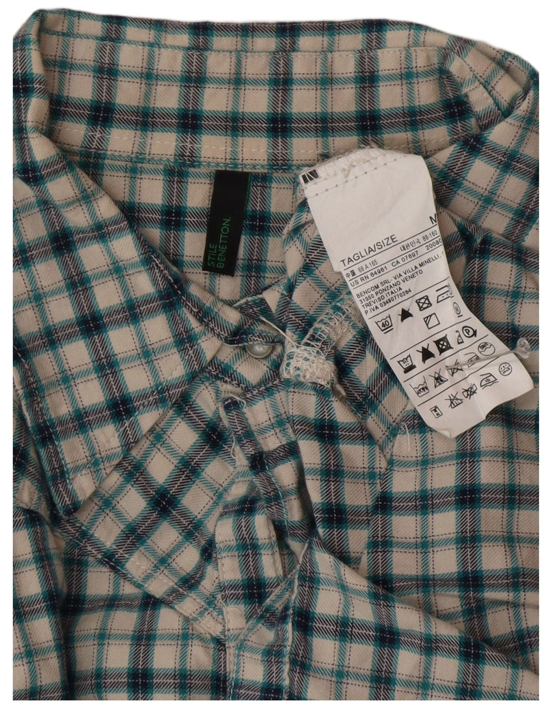 Camicia in flanella da donna BENETTON UK 14 Cotone a quadri verde medio