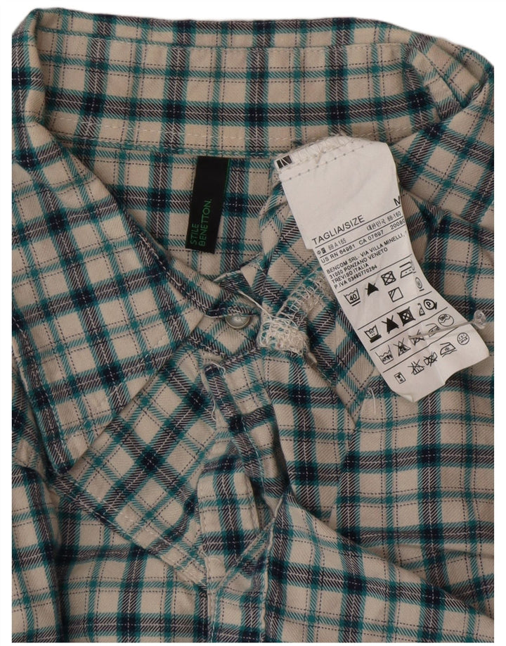 Camicia in flanella da donna BENETTON UK 14 Cotone a quadri verde medio