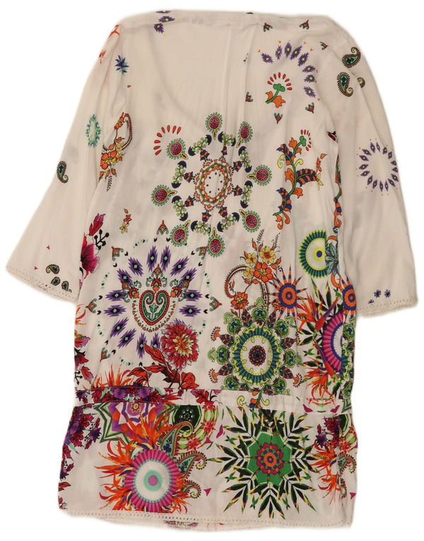 Desigual Abito da donna con stampa grafica a vita bassa UK 10 Small White Floral