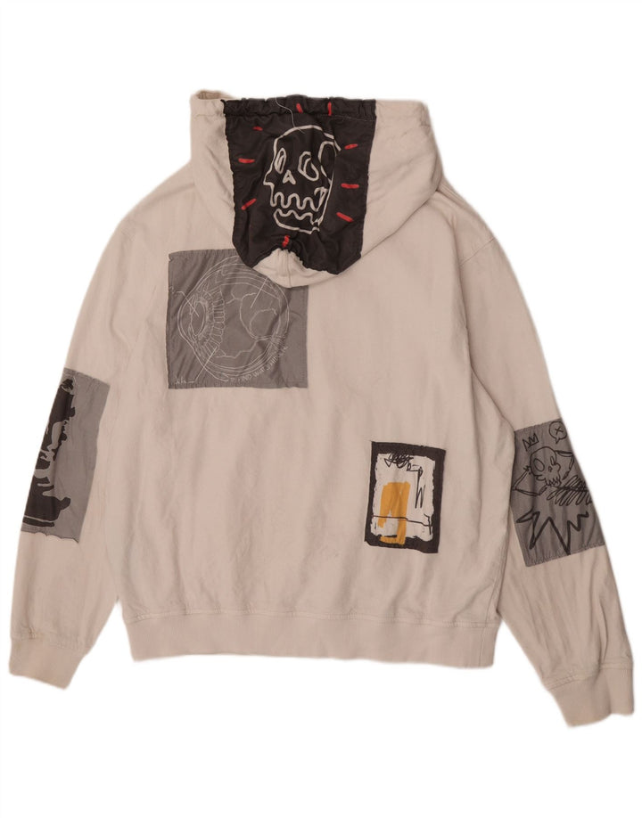 Maglione con cappuccio grafico ampio da uomo Zara bianco medio