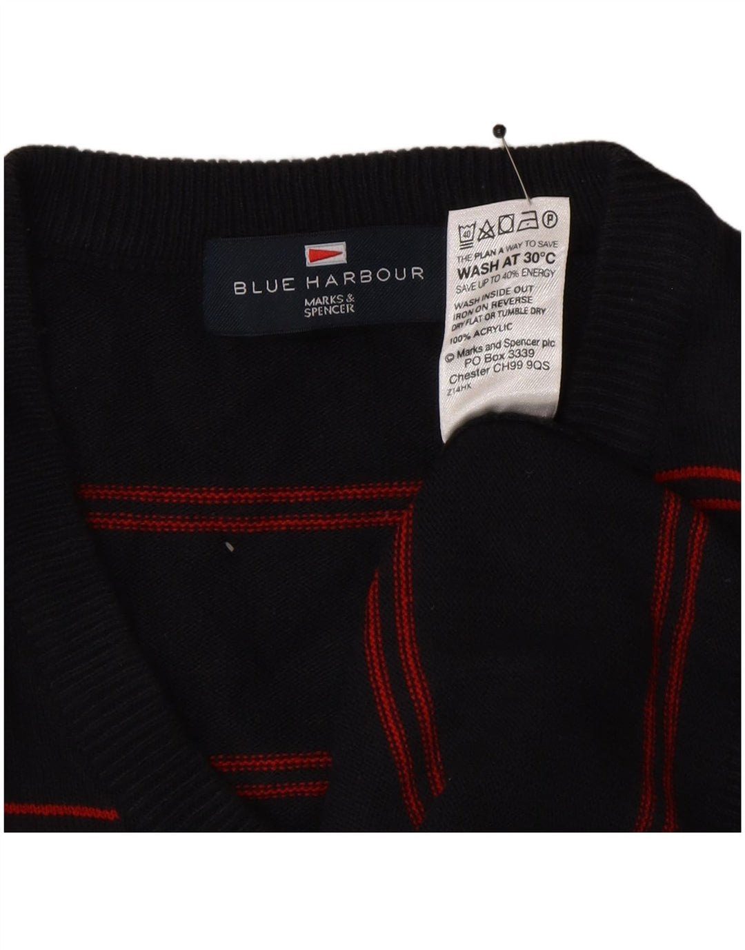 Maglione da uomo Marks & Spencer Blue Harbour con scollo a V grande blu navy