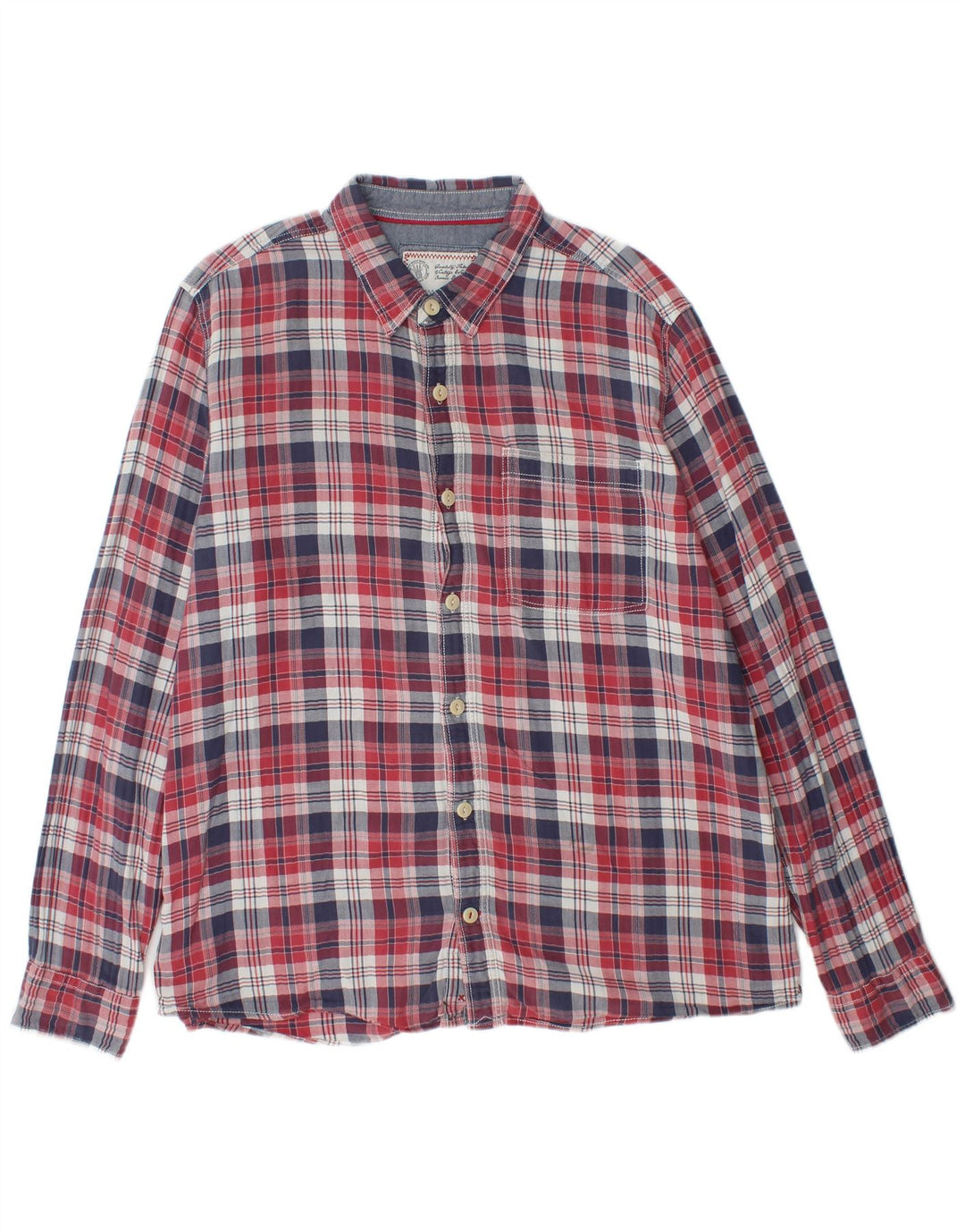 FAT FACE Camicia da uomo in flanella XL in cotone a quadri rossi