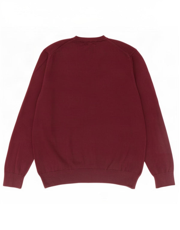 Marks & Spencer Mens V-Neck Jumper Sweater XL Burgundy Cotton
