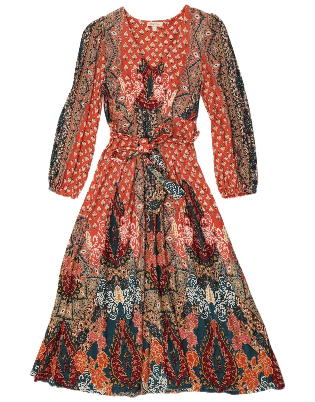 Abito lungo da donna a maniche lunghe Monsoon UK 10 Piccolo Paisley multicolore