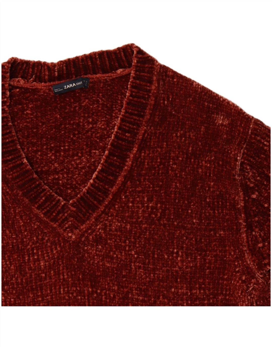Maglione oversize con scollo a V da donna Zara UK 10 piccolo poliestere marrone