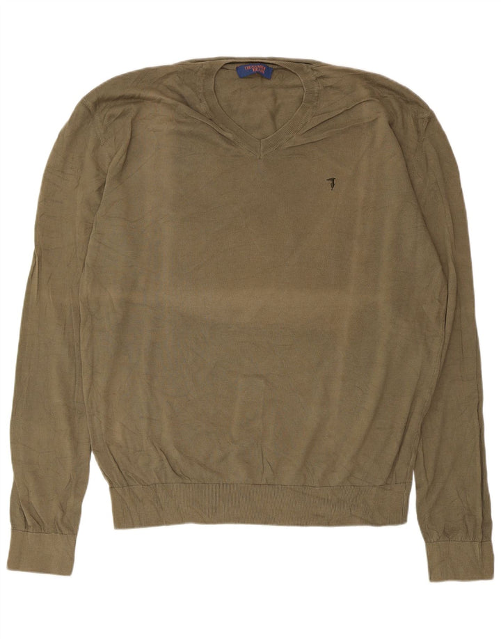 Maglione Trussardi Jeans Uomo con Scollo a V Grande Cachi