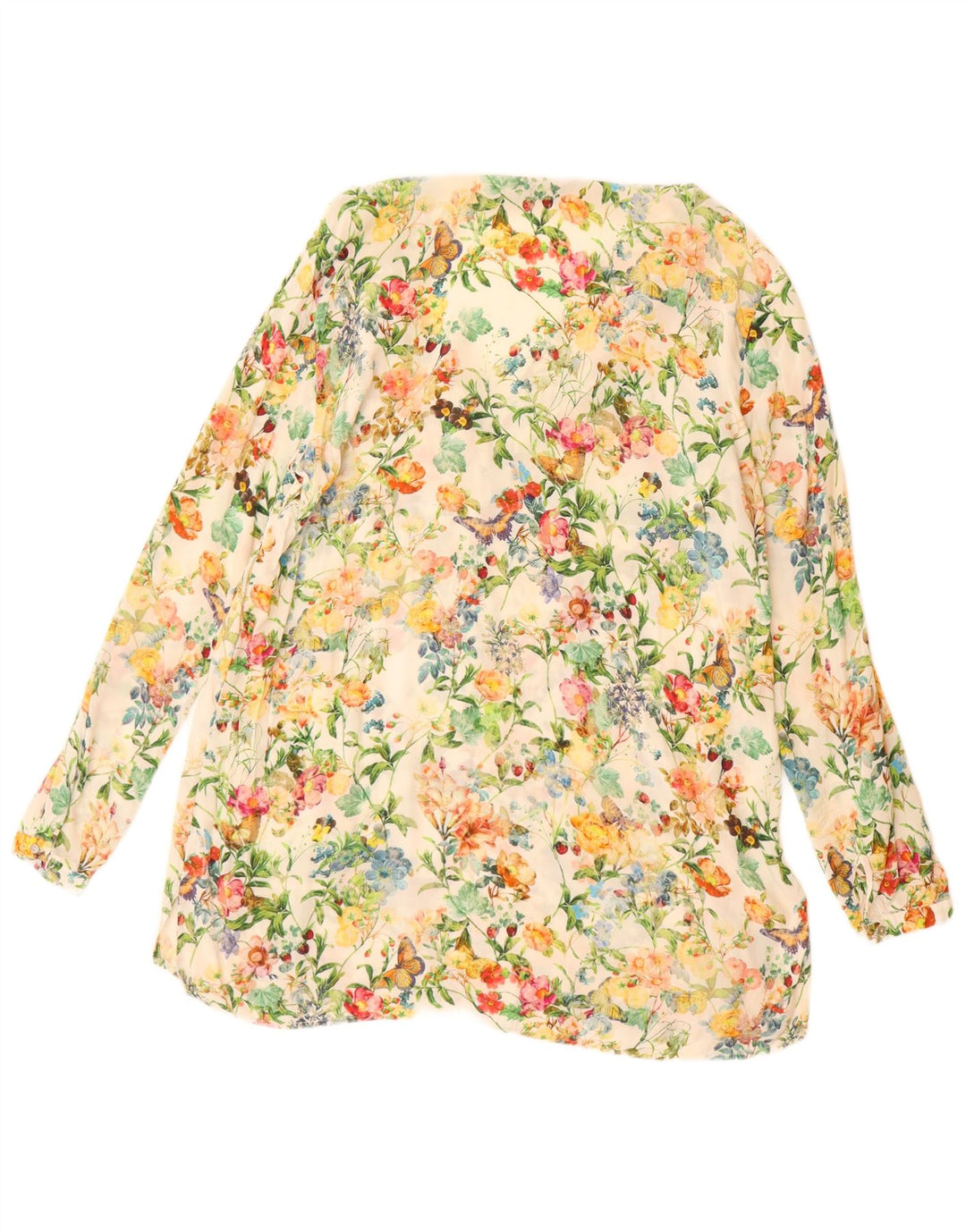 ZARA Camicetta a Maniche Lunghe da Donna a Maniche Lunghe Top UK 16 Grande Bianco Sporco Floreale