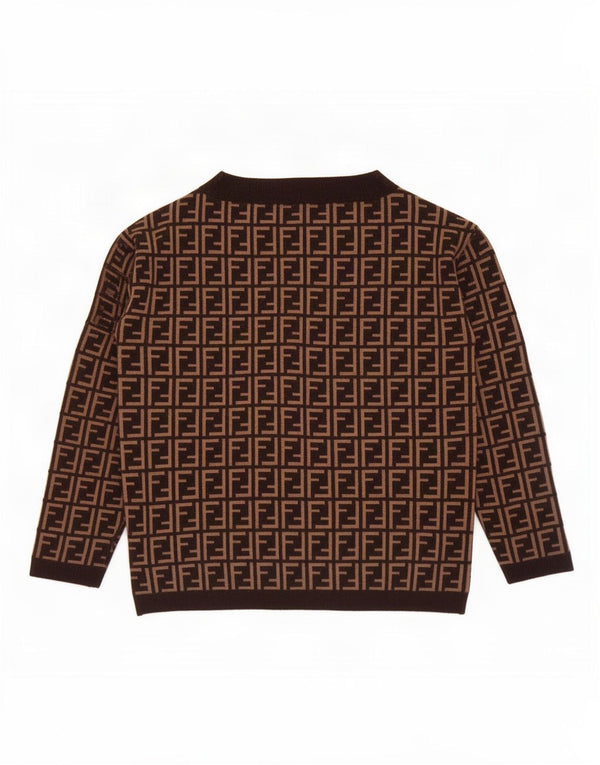 Vintage Womens Graphic Boat Neck Jumper Sweater UK 14 Medium Brown