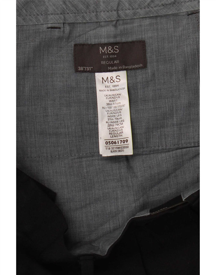 Pantaloni da abito regolari da uomo Marks & Spencer W38 L31 poliestere nero
