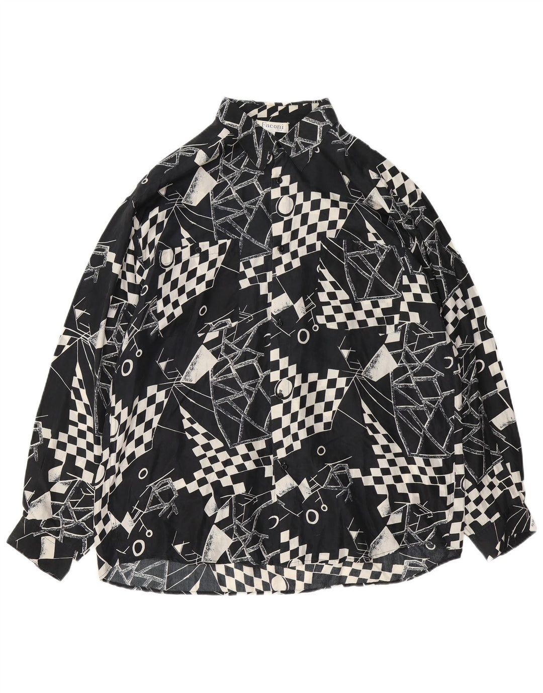 Camicia da uomo VINTAGE XL in seta geometrica nera